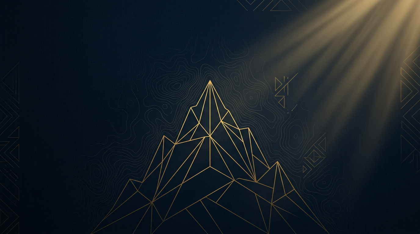 Golden ascent lines rising through a deep navy canvas